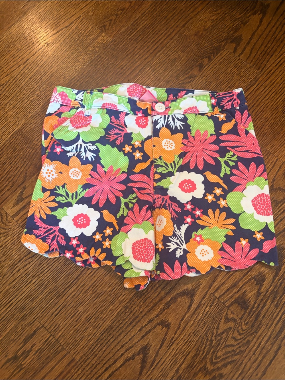 J. Khaki Navy Floral Scallop-Hem Skort with Pink, Orange & Green